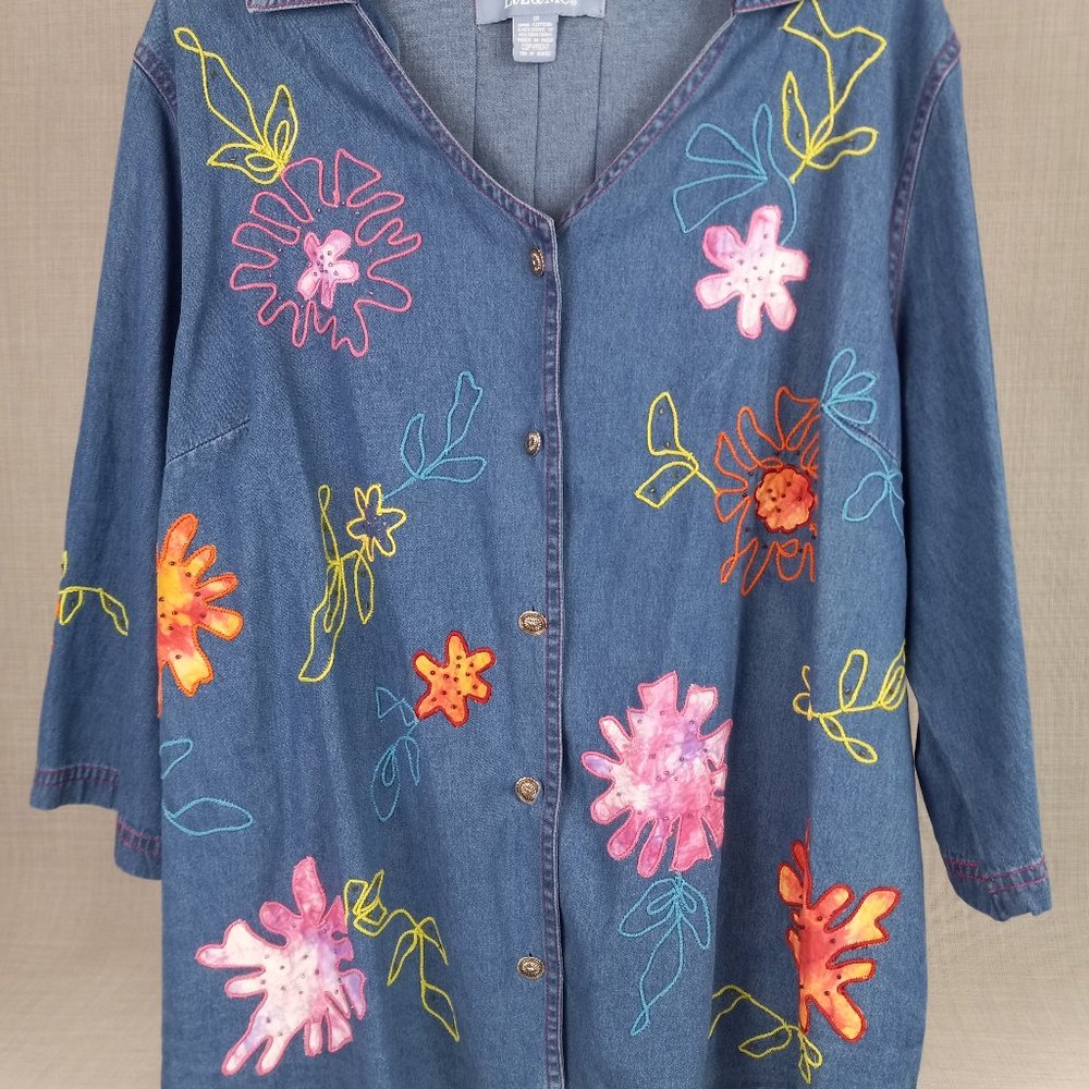 Liz & Me Denim Embroidered shirt 1X